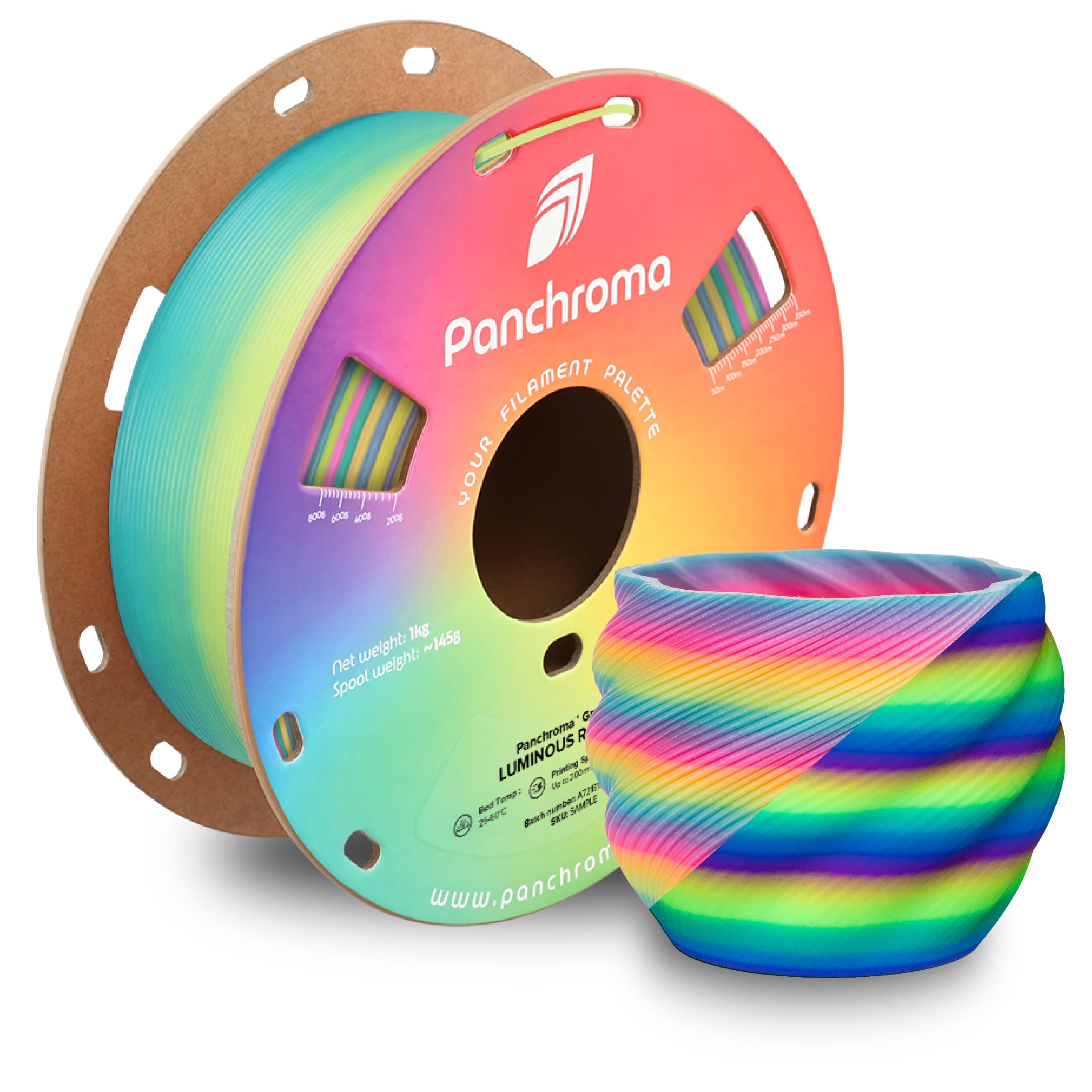 Polymaker Panchroma PLA Filament, Gradient Luminous Rainbow 1.75mm